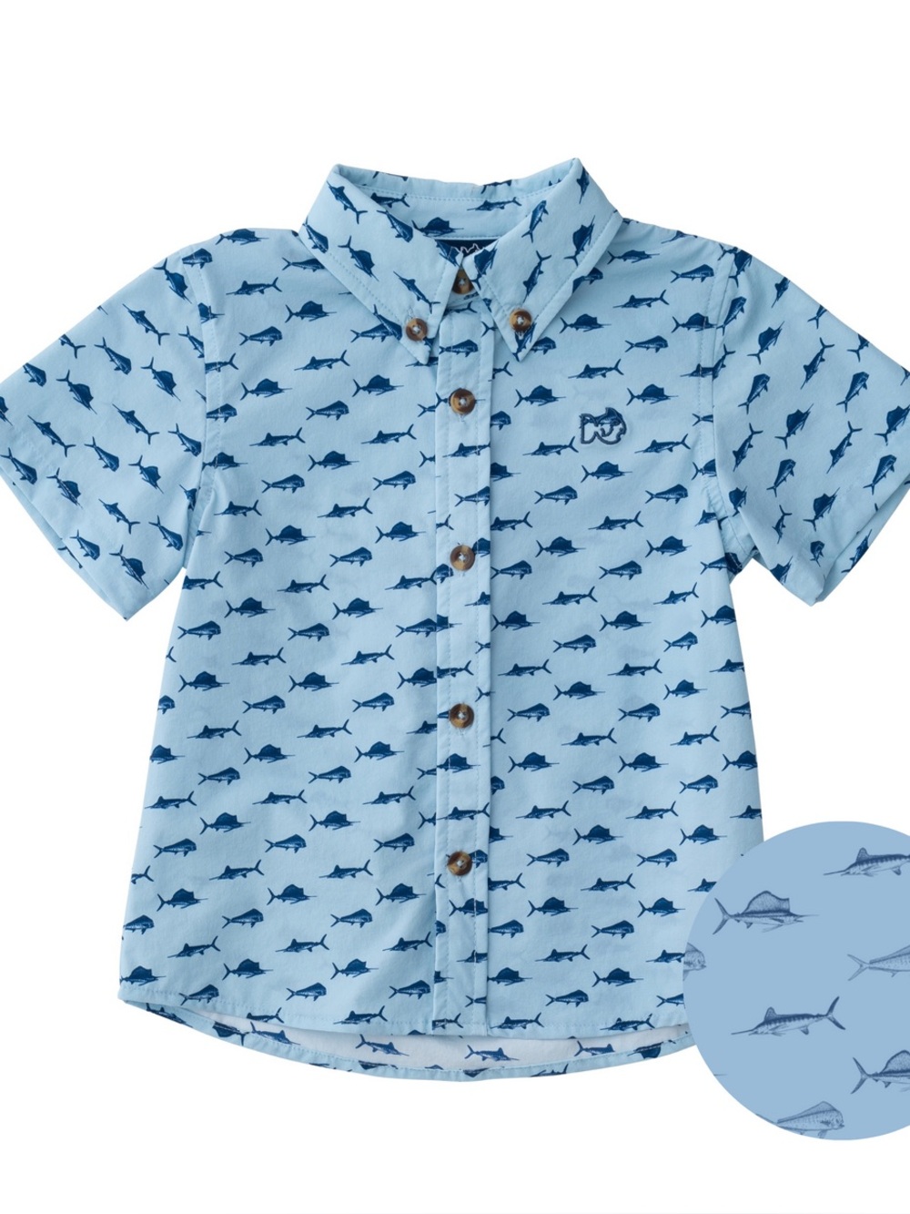 ProdoH Boys 18M Fishing Shirt Clear Sky Blue Fish Print Short Sleeve